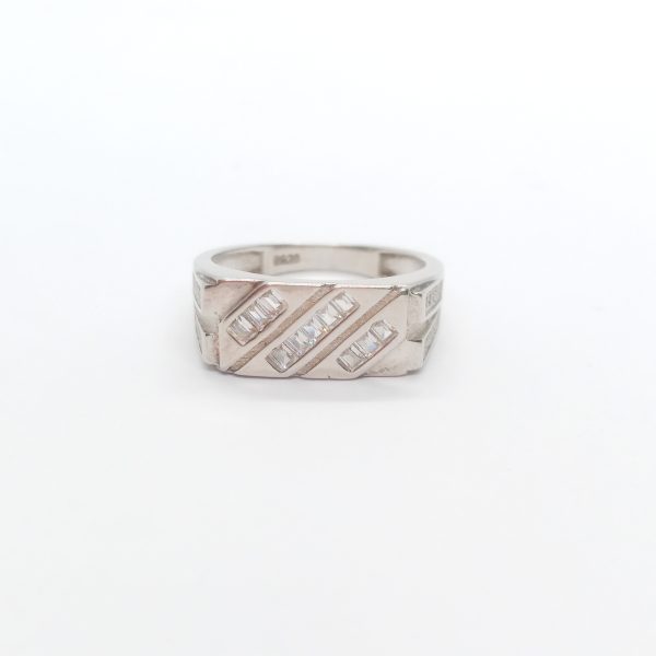 White stone slim silver ring - Image 3