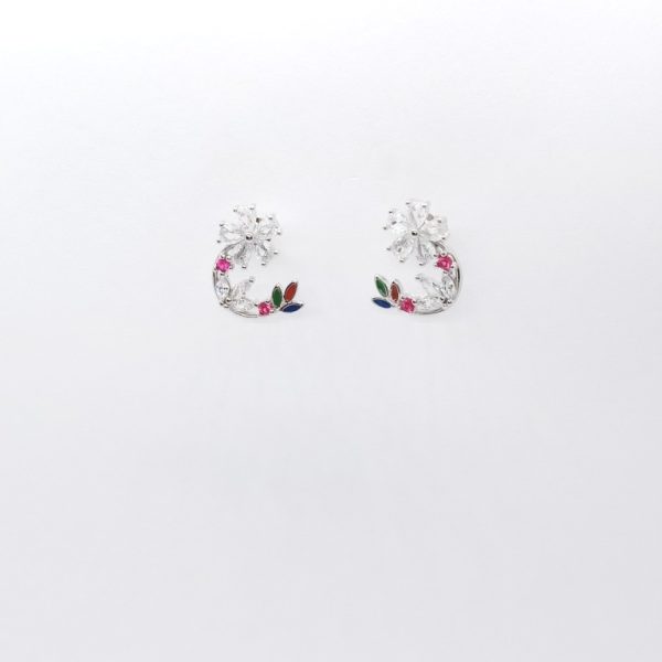 Flower shape earrings with colored leaves - Image 3