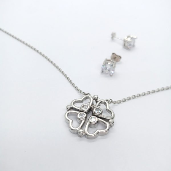 Vien four leaf clover silver pendant set - Image 2