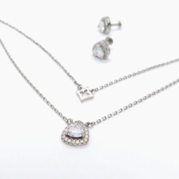 Heart diamond Halo Silver pendant set - Image 2