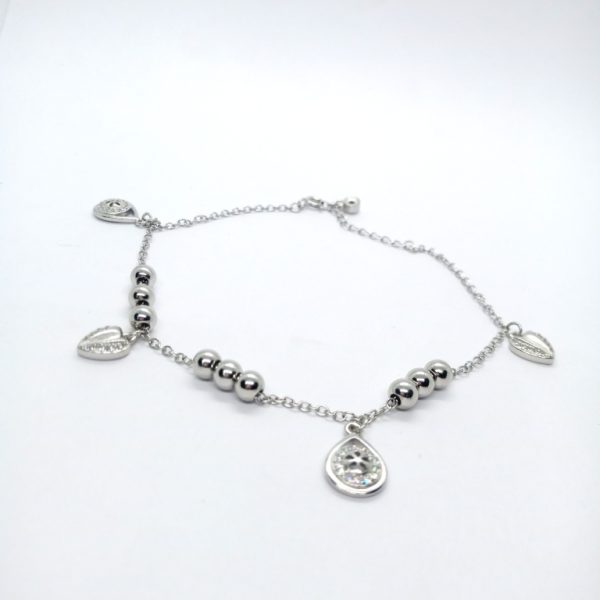 Heart design silver- anklet with pearl