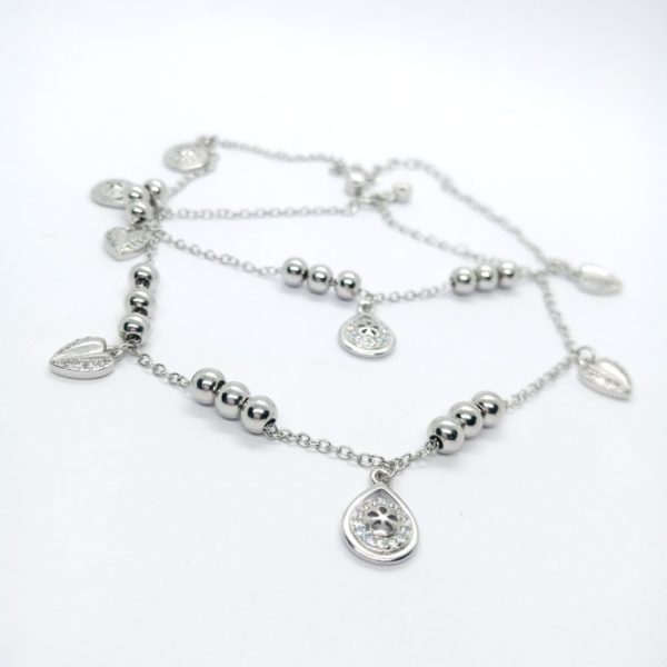 Heart design silver- anklet with pearl - Image 2