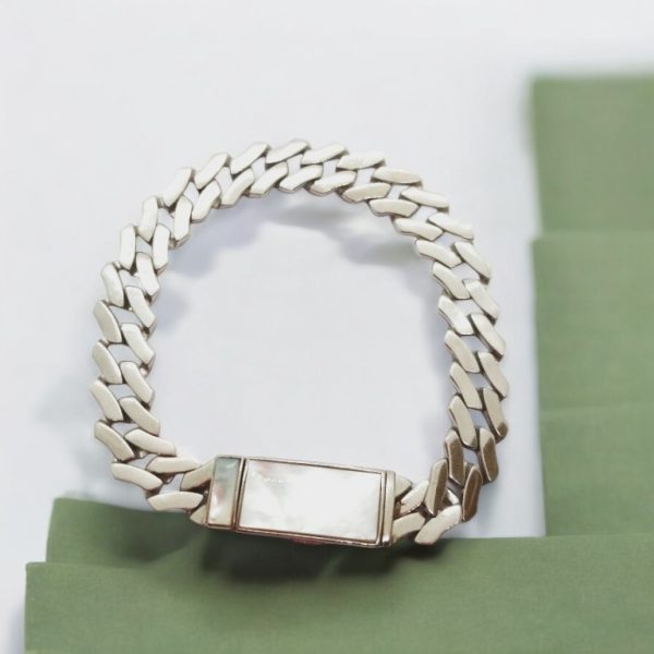 Silver curb men bracelet