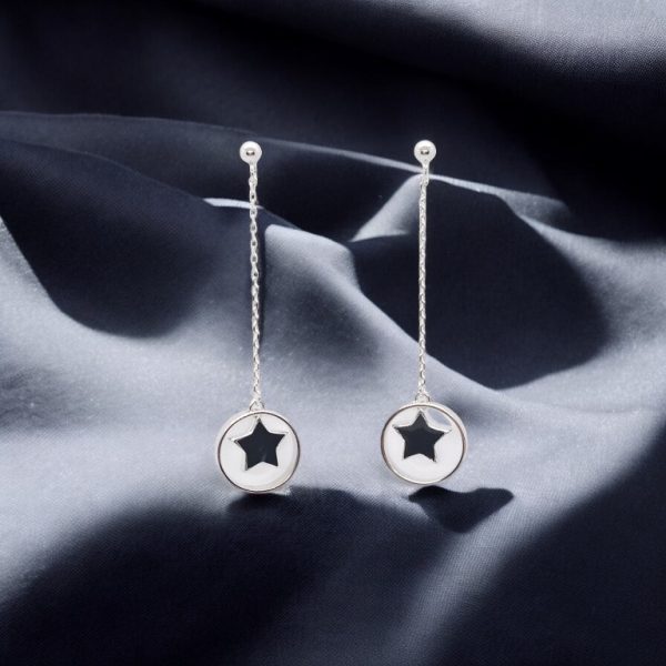 New fancy hanging earring with black stars.