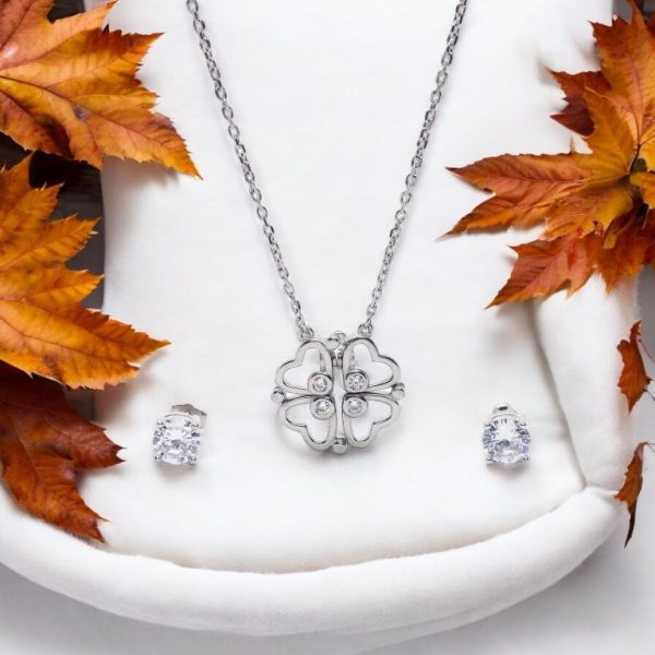 Vien four leaf clover silver pendant set