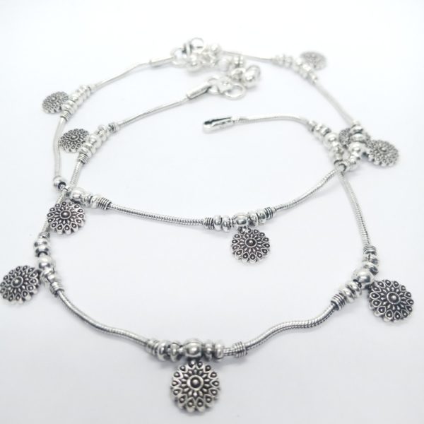 Classic flowers silver-anklet