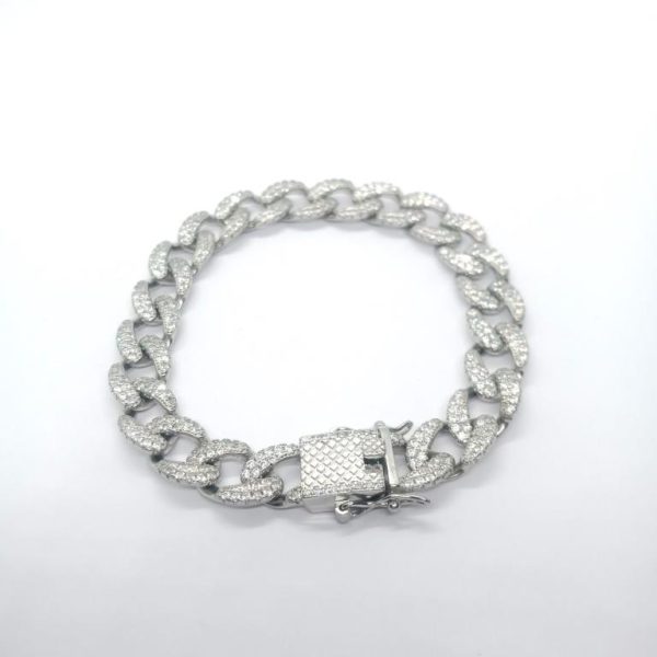 Gents Contemporary Charm Silver Bracelet With Micro Stone