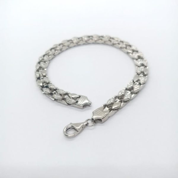 Gents Traditional Multilink Silver bracelet With Micro Stone - Image 5