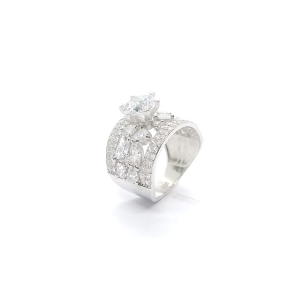 Stylish Soltaire   Diamond Silver Ring  - Image 3