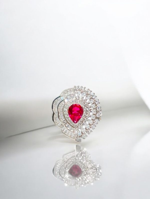 Classic pink stone silver ring 