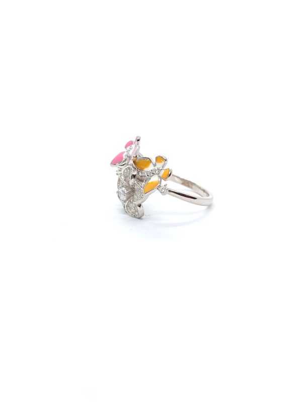 Colourful Flower With Stud Micro Stone Silver Ring  - Image 3