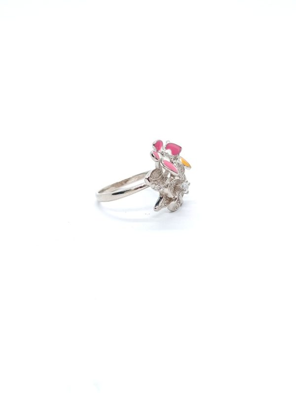 Colourful Flower With Stud Micro Stone Silver Ring  - Image 4