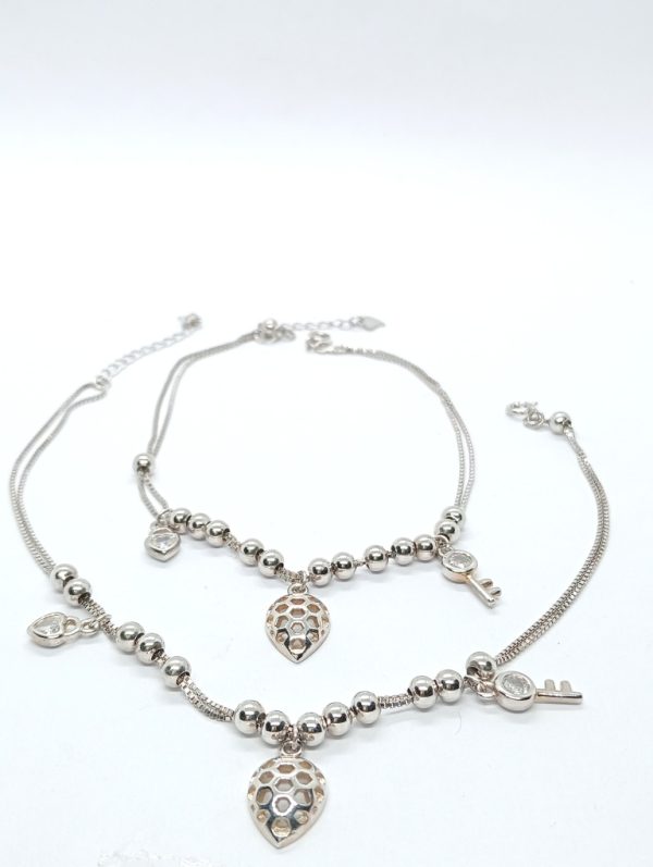 Beautiful heart silver-anklet