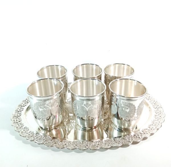 Silver Thali and Glass