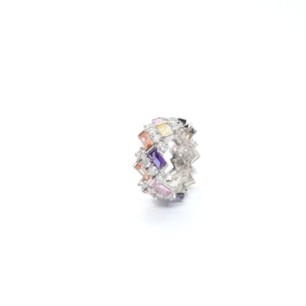 Traditional colourful micro stone silver ring  - Image 3