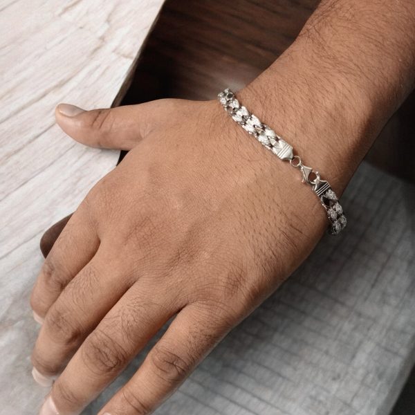 Gents Traditional Multilink Silver bracelet With Micro Stone - Image 3