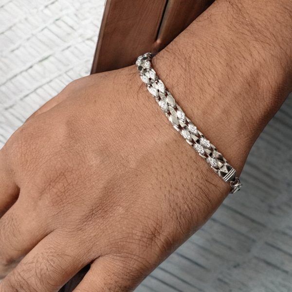 Gents Traditional Multilink Silver bracelet With Micro Stone - Image 2