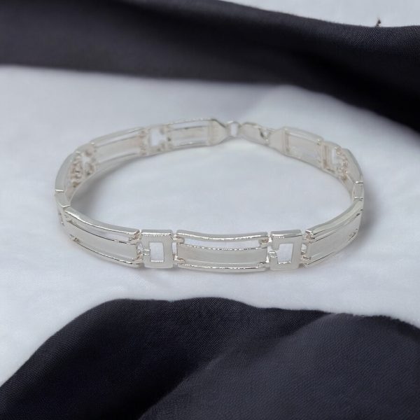 NEW UNIQUE 925 STERLING SILVER 7" CURVED BAR LINK BRACELET