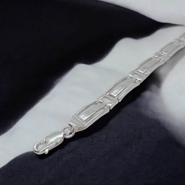 NEW UNIQUE 925 STERLING SILVER 7" CURVED BAR LINK BRACELET - Image 3