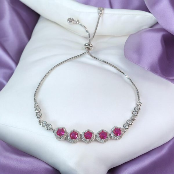 Silver Bracelet with pink stone