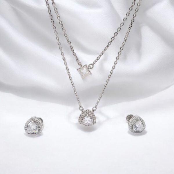 Heart diamond Halo Silver pendant set