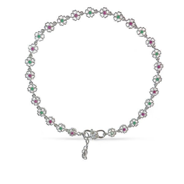 Silver anklet with  red and green stones - Image 2