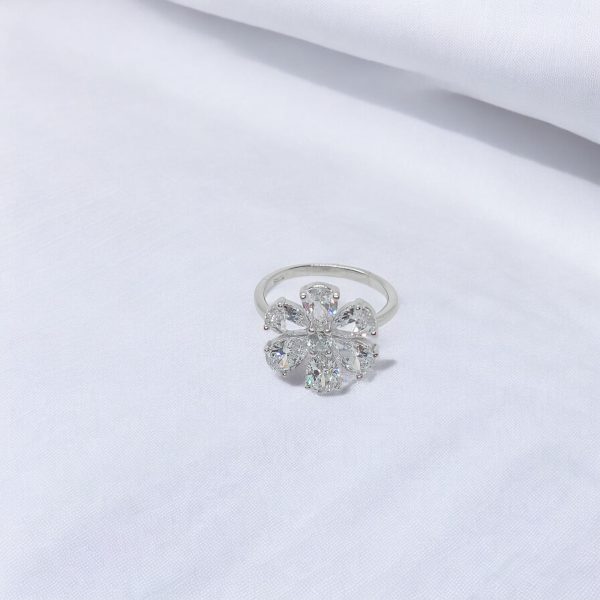 Solitaire Spin Crystal Finger Silver Ring