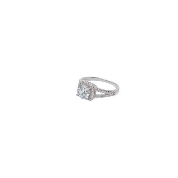 White Round Shape Genuine Moissanite Halo Wedding Silver ring - Image 2