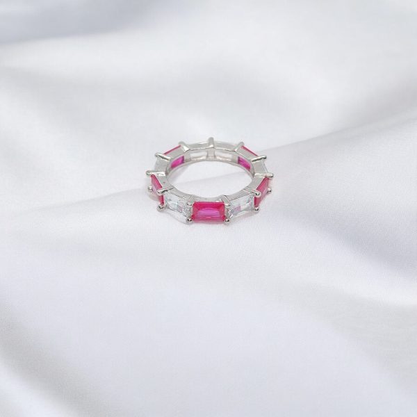 Platinum and pink baguette Band