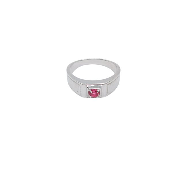 925 sterling silver single pink stone gents ring - Image 3