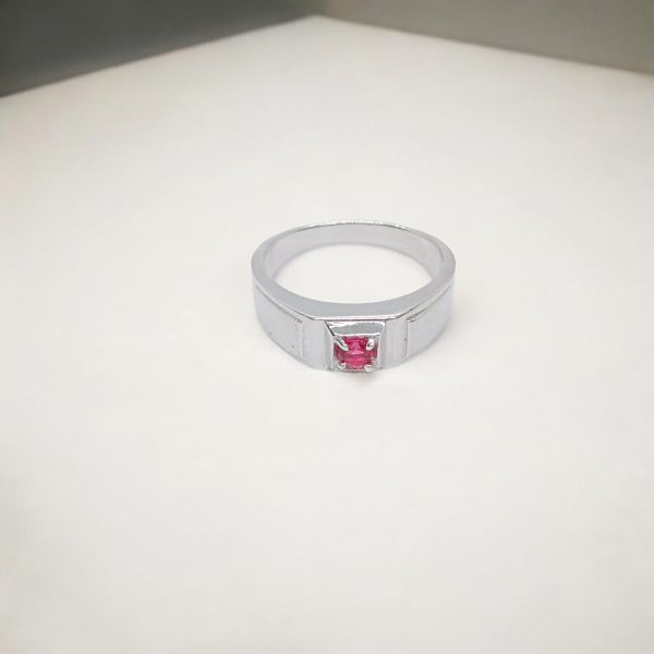 925 sterling silver single pink stone gents ring